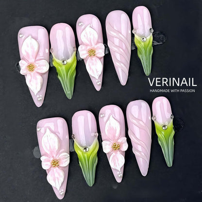 #3 Press-On Nails Box | Handmade | Reusable | Glitter + Gems + Floral | French Tips