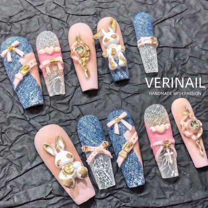 #3 Press-On Nails Box | Handmade | Reusable | Glitter + Gems + Floral | French Tips