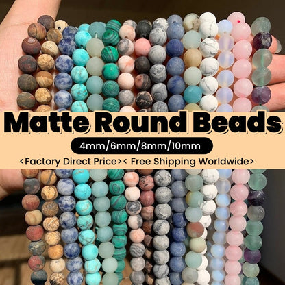 Round Matte Beads Crystal/Quartz/Jasper/Agate 4mm 6mm 8mm 10mm