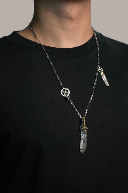 Handcrafted Solid Sterling Silver Eagle Claw Feather Pendant Necklace