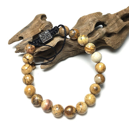 Picture Jasper Gemstone Beads Bracelet Handmade Round Beaded Bracelet