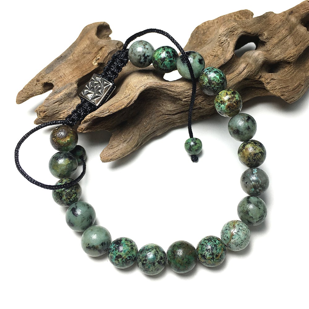 African Turqoiuse Gemstone Beaded Adjustable Braid Rope Handmade Bracelet