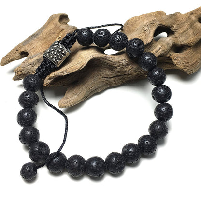 Lava Gemstone Beaded Adjustable Braid Rope Handmade Bracelet