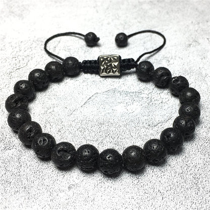 Lava Gemstone Beaded Adjustable Braid Rope Handmade Bracelet
