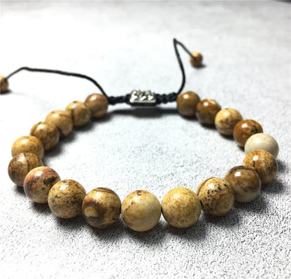 Picture Jasper Gemstone Beads Bracelet Handmade Round Beaded Bracelet