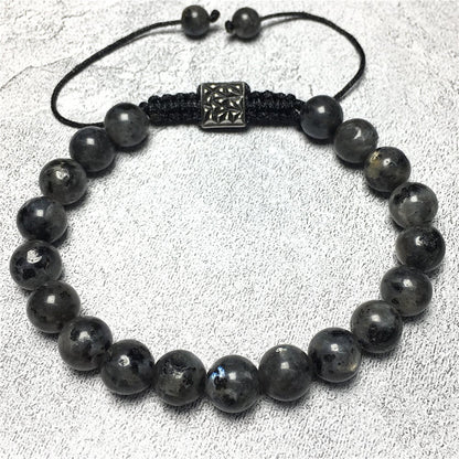 Labradorite Gemstone Beads Bracelet Handmade Round Beaded Bracelet