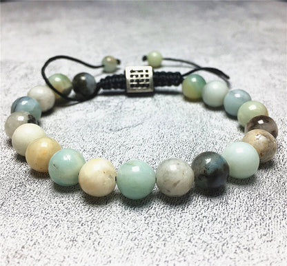 Natural Amazonite Gemstone Adjustable Braid Rope Stone Beads Bracelets