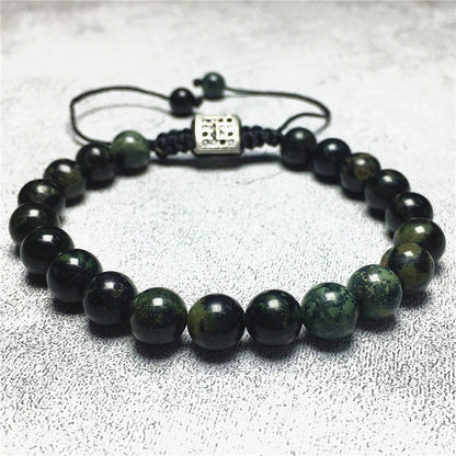 Handmade Natural Kambaba Jasper Genuine Gemstones Adjustable Braid Rope Bracelet