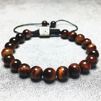 Handmade Natural Red Tiger Eye Genuine Gemstones Adjustable Braid Rope Bracelet