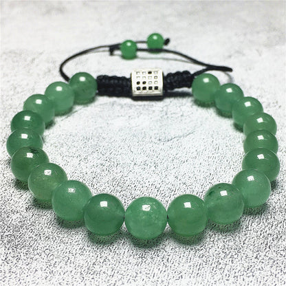 Natural Green Adventurine Gemstone Adjustable Braid Rope Bangles Stone Beads Bracelets