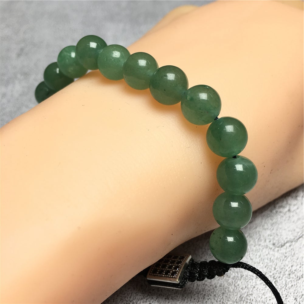 Natural Green Adventurine Gemstone Adjustable Braid Rope Bangles Stone Beads Bracelets