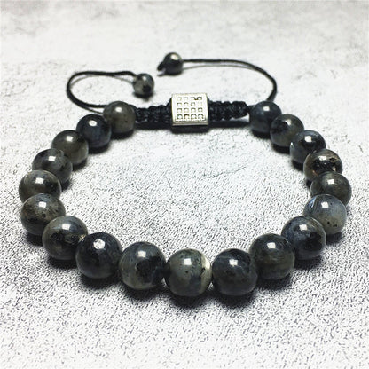 Natural Labradorite Gemstone Adjustable Braid Rope Stone Beads Bracelets