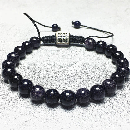 Natural Blue Sandstone Gemstone Adjustable Braid Rope Bracelet Handmade Design