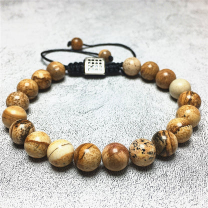 Natural Picture Jasper Gemstone Adjustable Braid Rope Stone Beads Bracelets