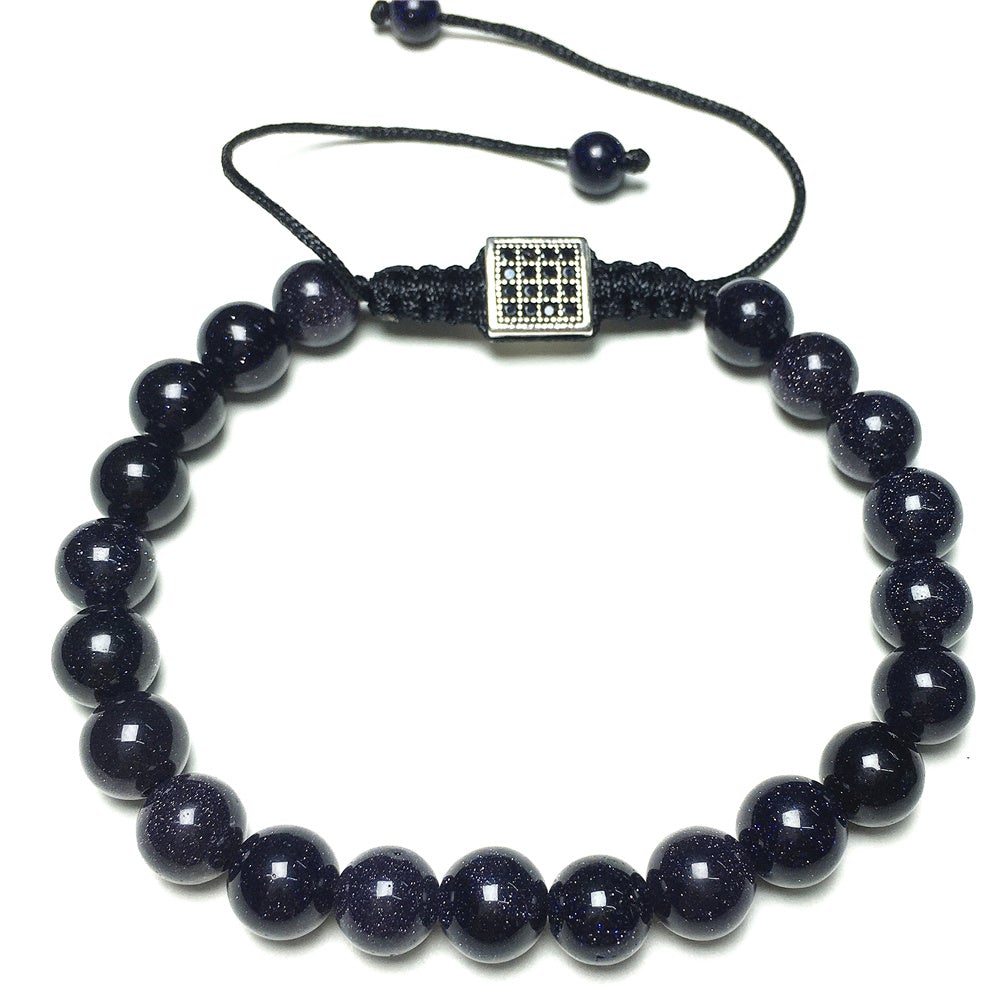 Natural Blue Sandstone Gemstone Adjustable Braid Rope Bracelet Handmade Design