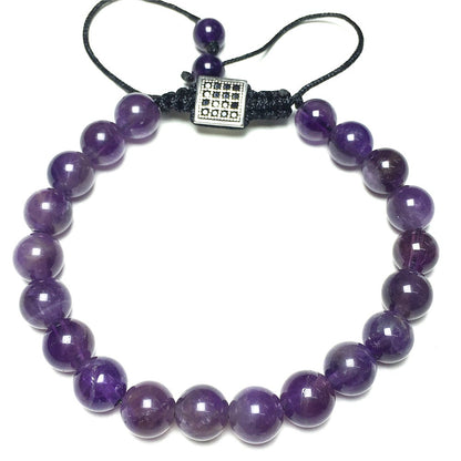 Natural Amethyst Gemstone Adjustable Braid Rope Bracelet Handmade Design