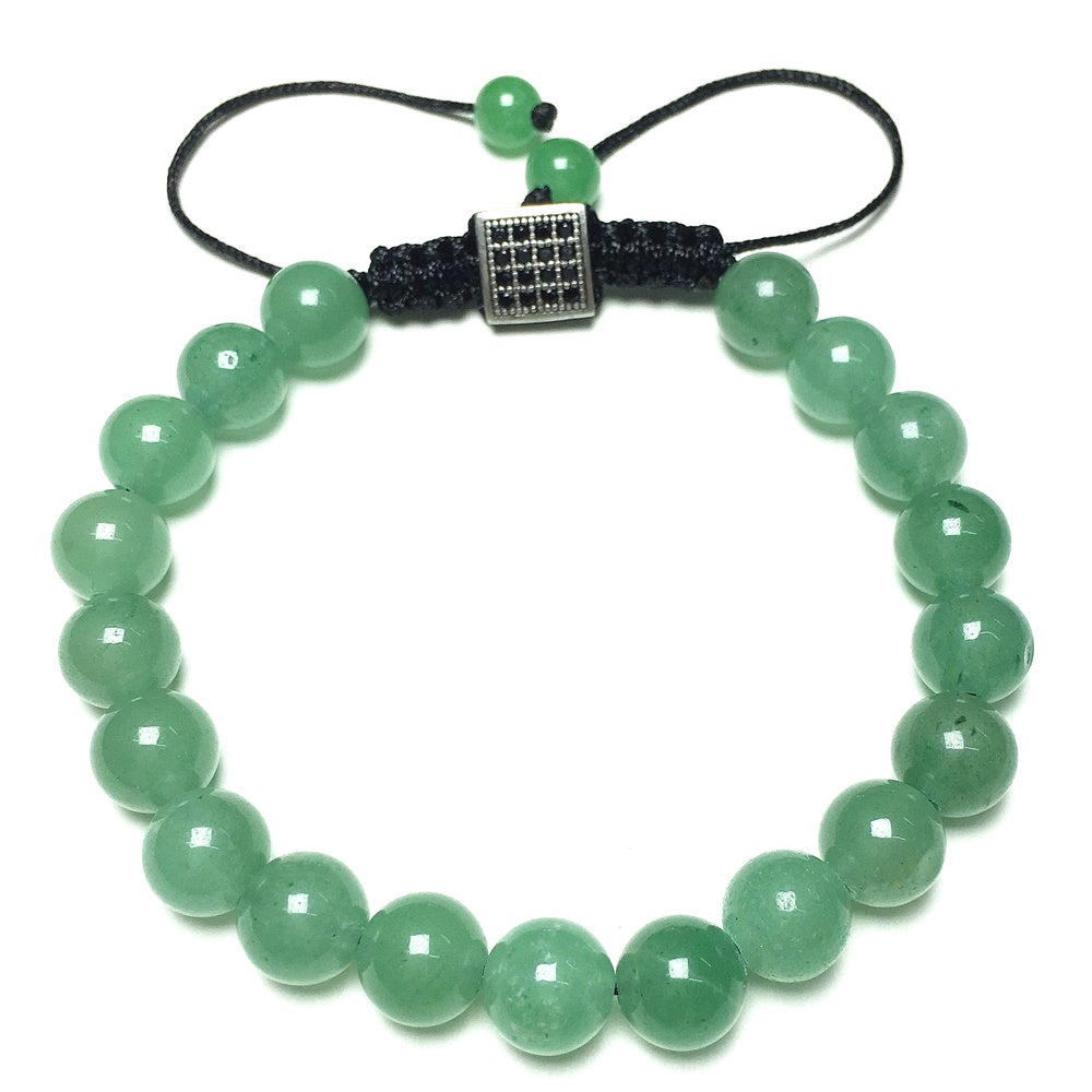 Natural Green Adventurine Gemstone Adjustable Braid Rope Bangles Stone Beads Bracelets