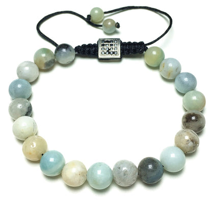 Natural Amazonite Gemstone Adjustable Braid Rope Stone Beads Bracelets