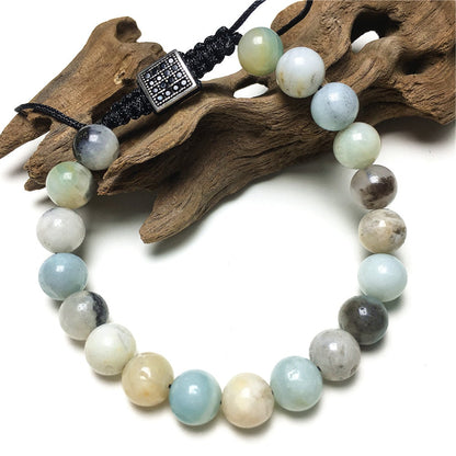 Natural Amazonite Gemstone Adjustable Braid Rope Stone Beads Bracelets