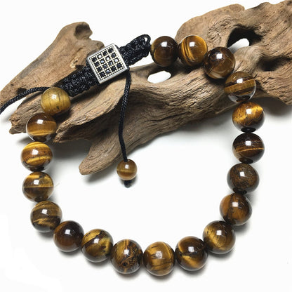Natural Tigereye Gemstone Adjustable Braid Rope Bracelet Handmade Design