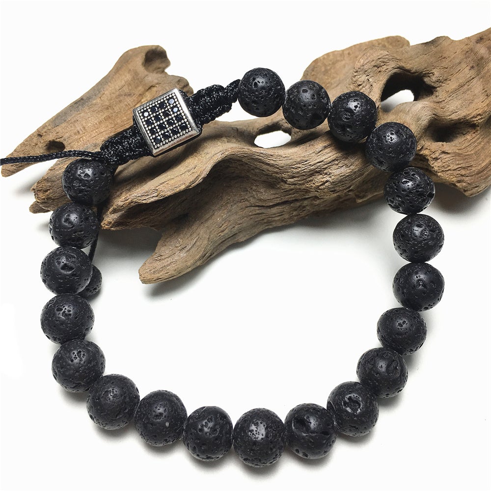 Handmade Natural Lava Genuine Gemstones Adjustable Braid Rope Bracelet
