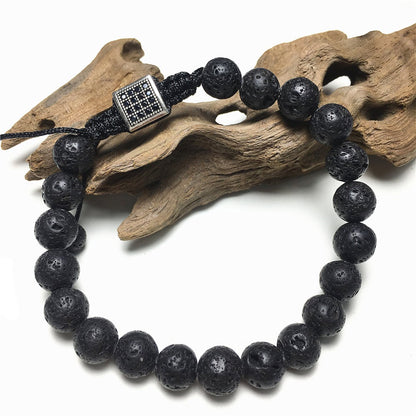 Handmade Natural Lava Genuine Gemstones Adjustable Braid Rope Bracelet