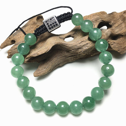 Natural Green Adventurine Gemstone Adjustable Braid Rope Bangles Stone Beads Bracelets