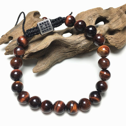 Handmade Natural Red Tiger Eye Genuine Gemstones Adjustable Braid Rope Bracelet