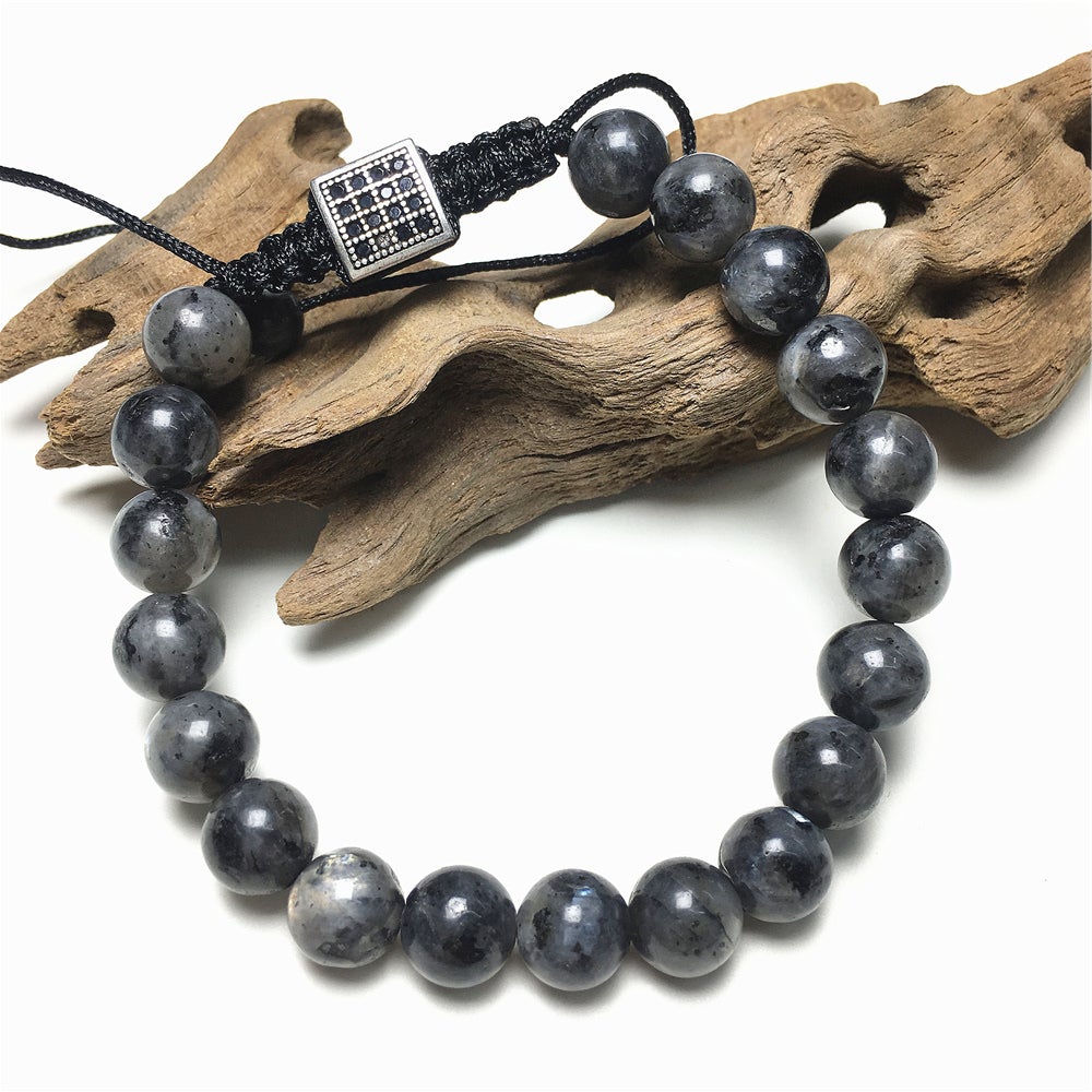 Natural Labradorite Gemstone Adjustable Braid Rope Stone Beads Bracelets