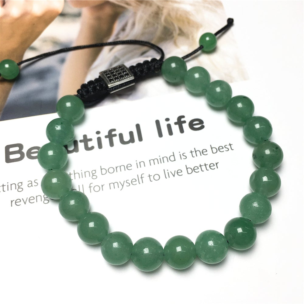 Natural Green Adventurine Gemstone Adjustable Braid Rope Bangles Stone Beads Bracelets