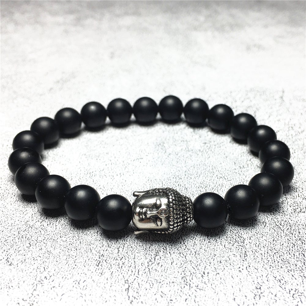 Matte Black Onyx Beaded Bracelets for Men Women Power Gemstone Unisex Adjustable Bracelets