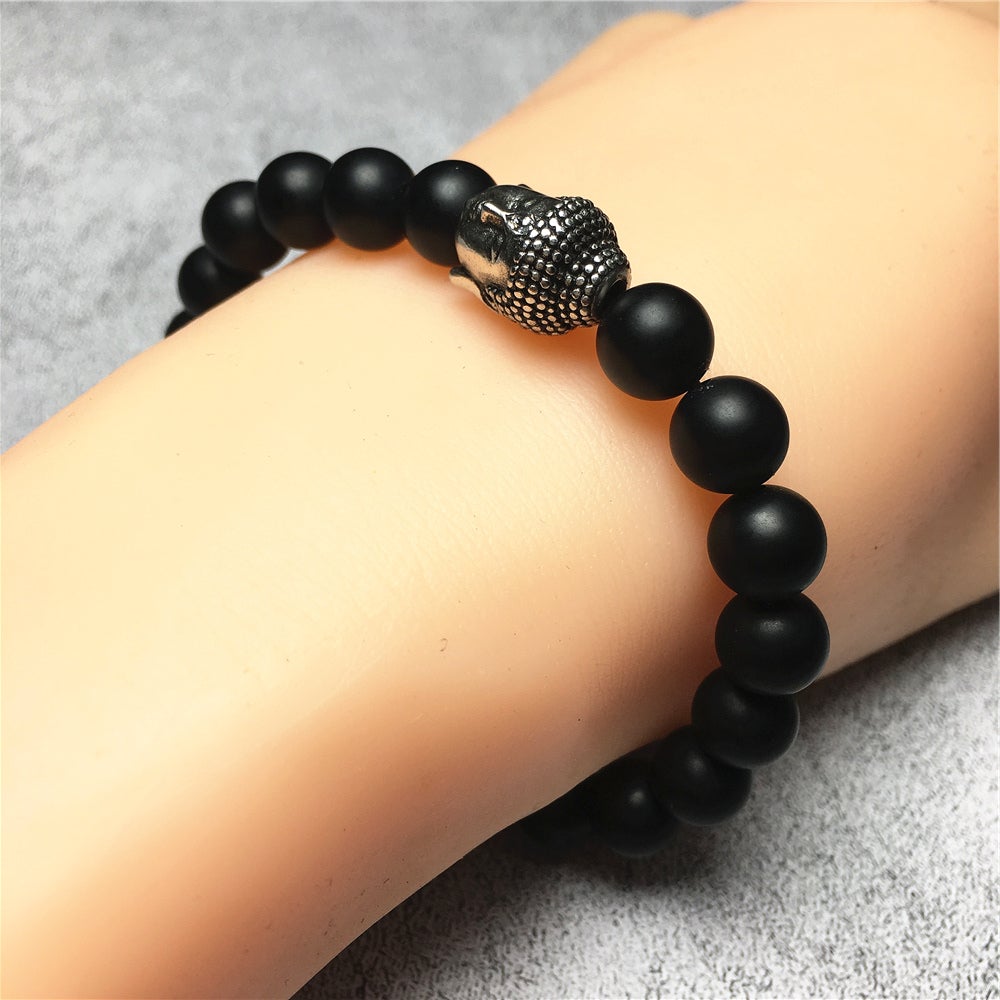 Matte Black Onyx Beaded Bracelets for Men Women Power Gemstone Unisex Adjustable Bracelets