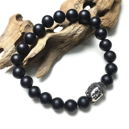 Matte Black Onyx Beaded Bracelets for Men Women Power Gemstone Unisex Adjustable Bracelets
