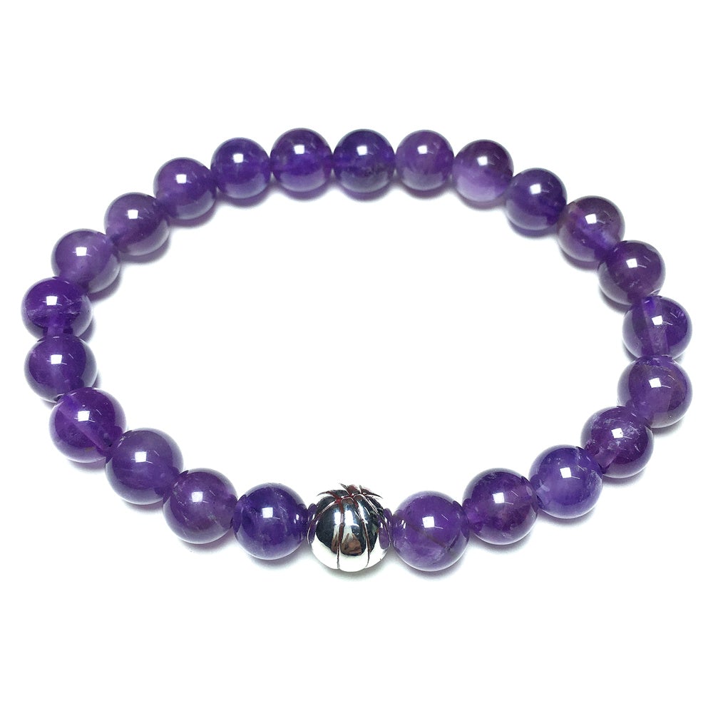 Handmade Natural Amethyst Genuine Gemstones Basketball Charms Beads Bracelet