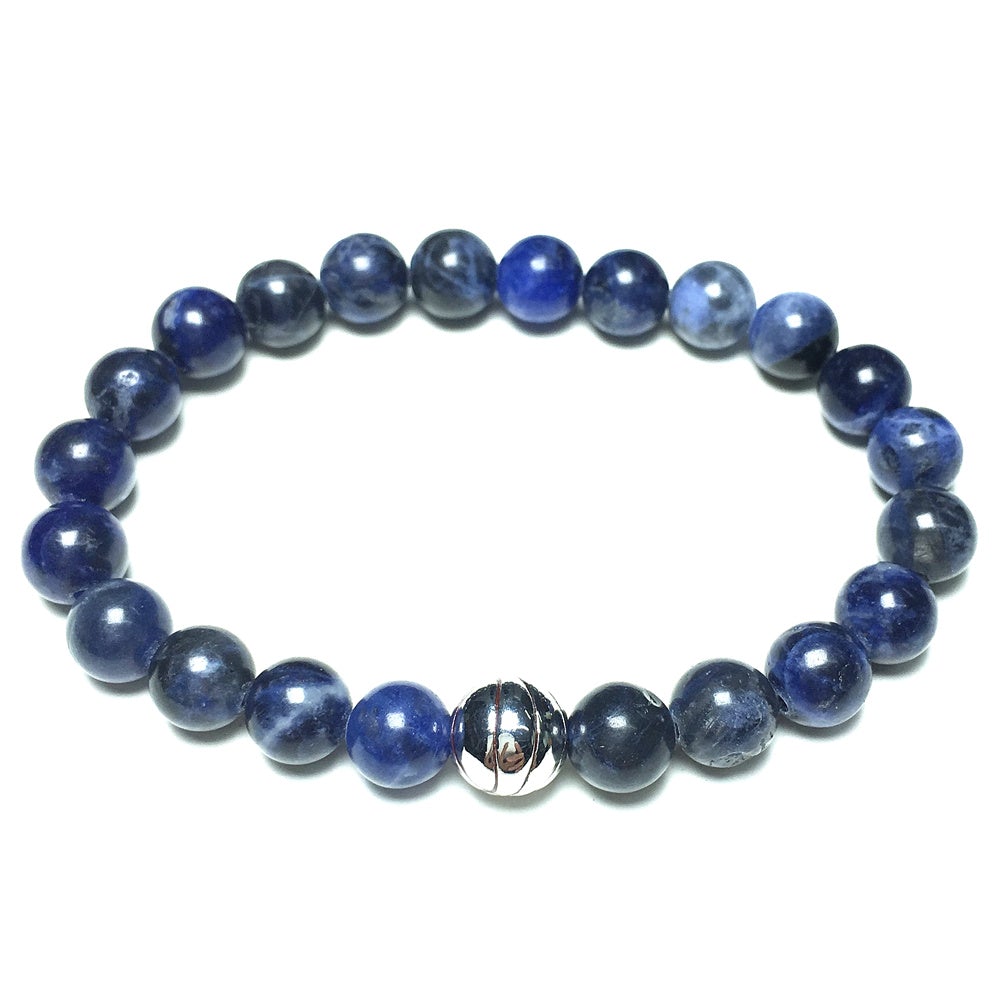 Handmade Natural Sodalite Genuine Gemstones Basketball Charms Beads Bracelet