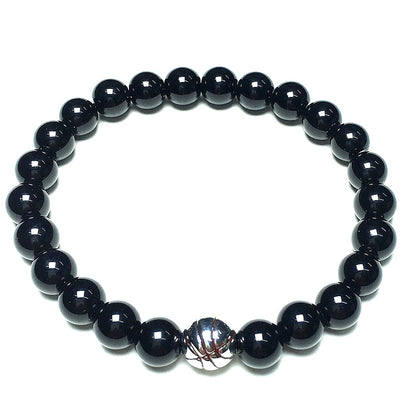 Handmade Natural Black Onyx Genuine Gemstones Basketball Charms Beads Bracelet