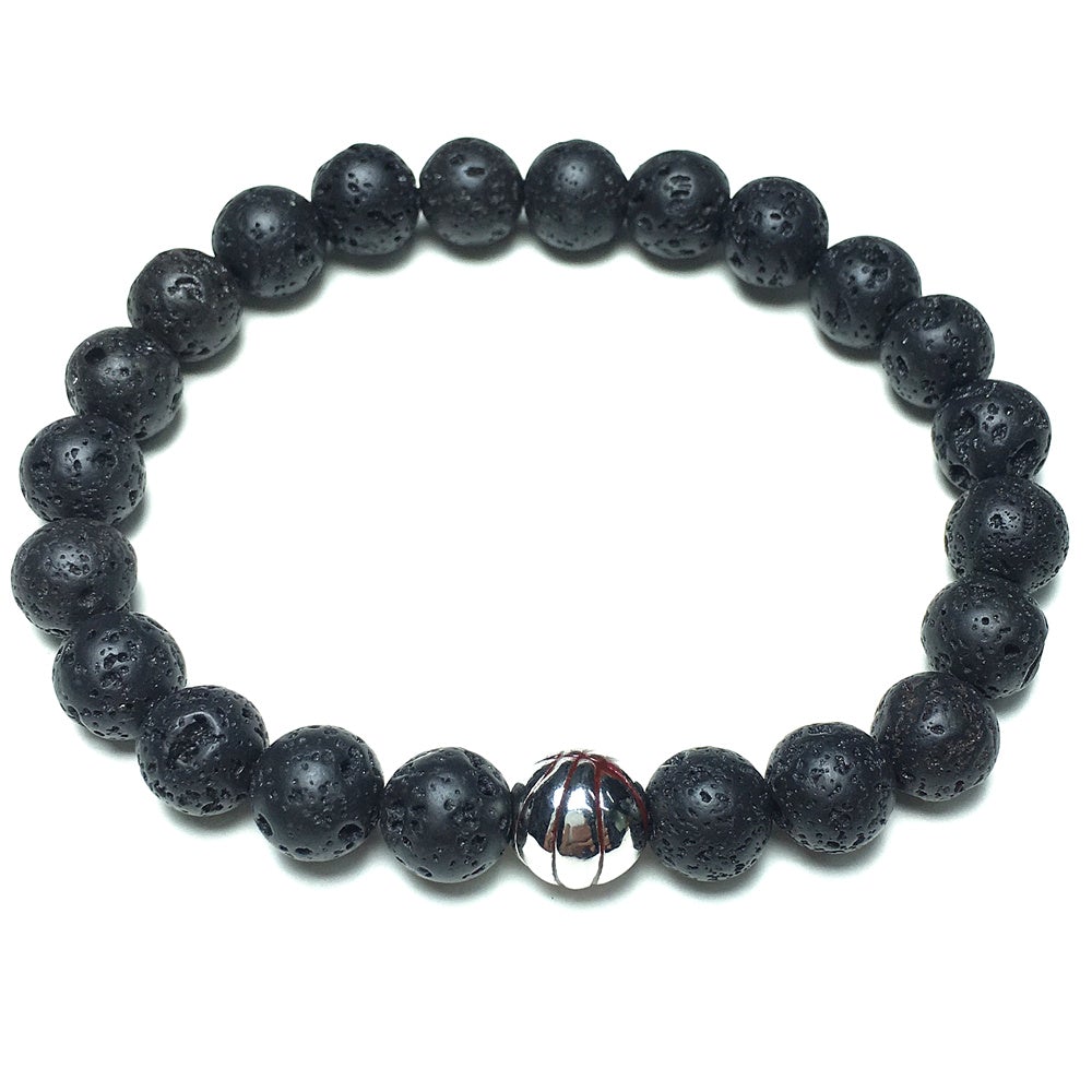 Lava Gemstones Handmade Basketball Charms Beads Bracelet