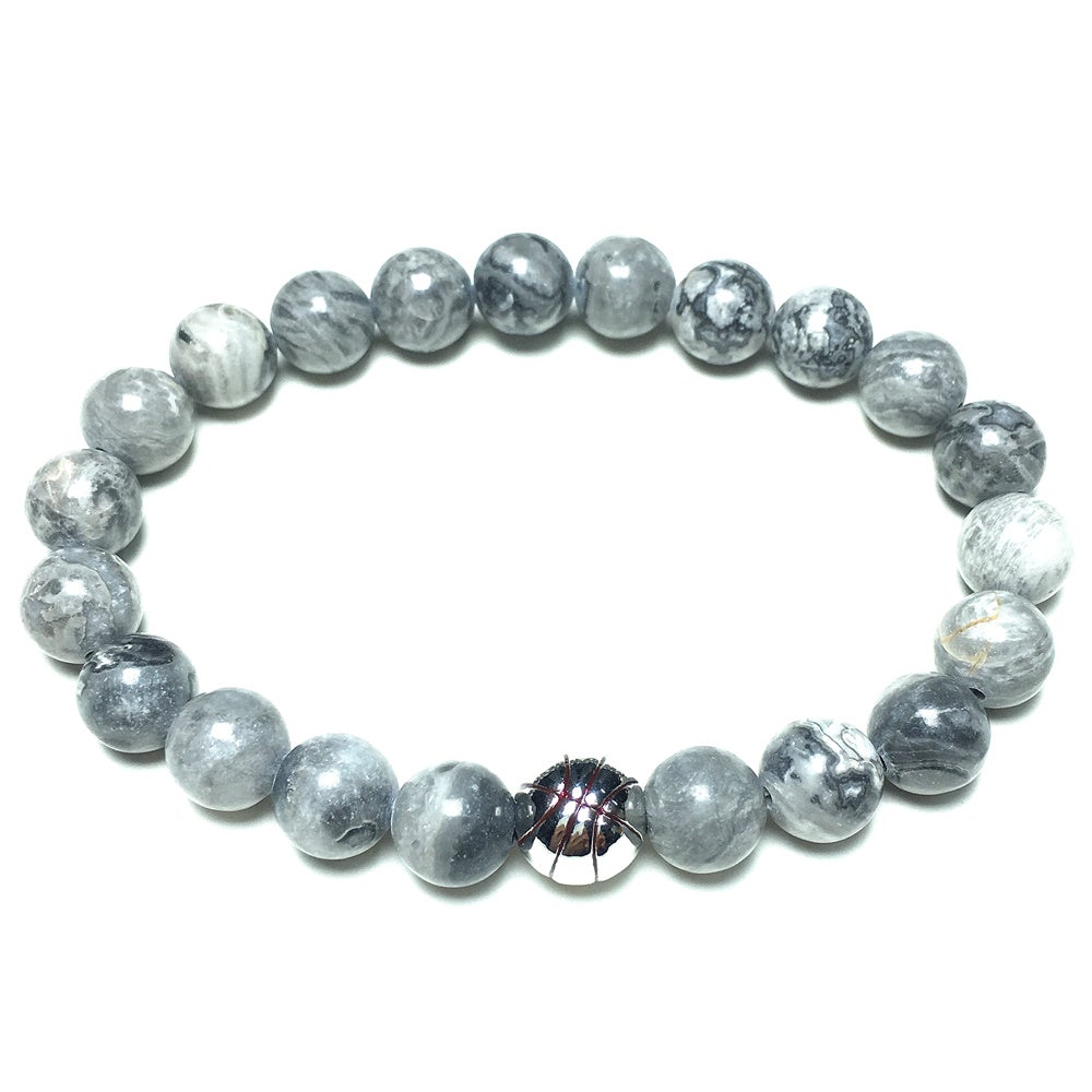 Map Stone Genuine Gemstones Handmade Basketball Charms Beads Bracelet