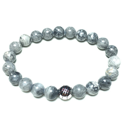 Map Stone Genuine Gemstones Handmade Basketball Charms Beads Bracelet