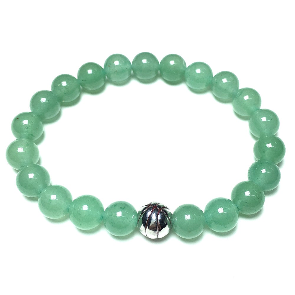 Handmade Natural Green Adventurine Genuine Gemstones Basketball Charms Beads Bracelet