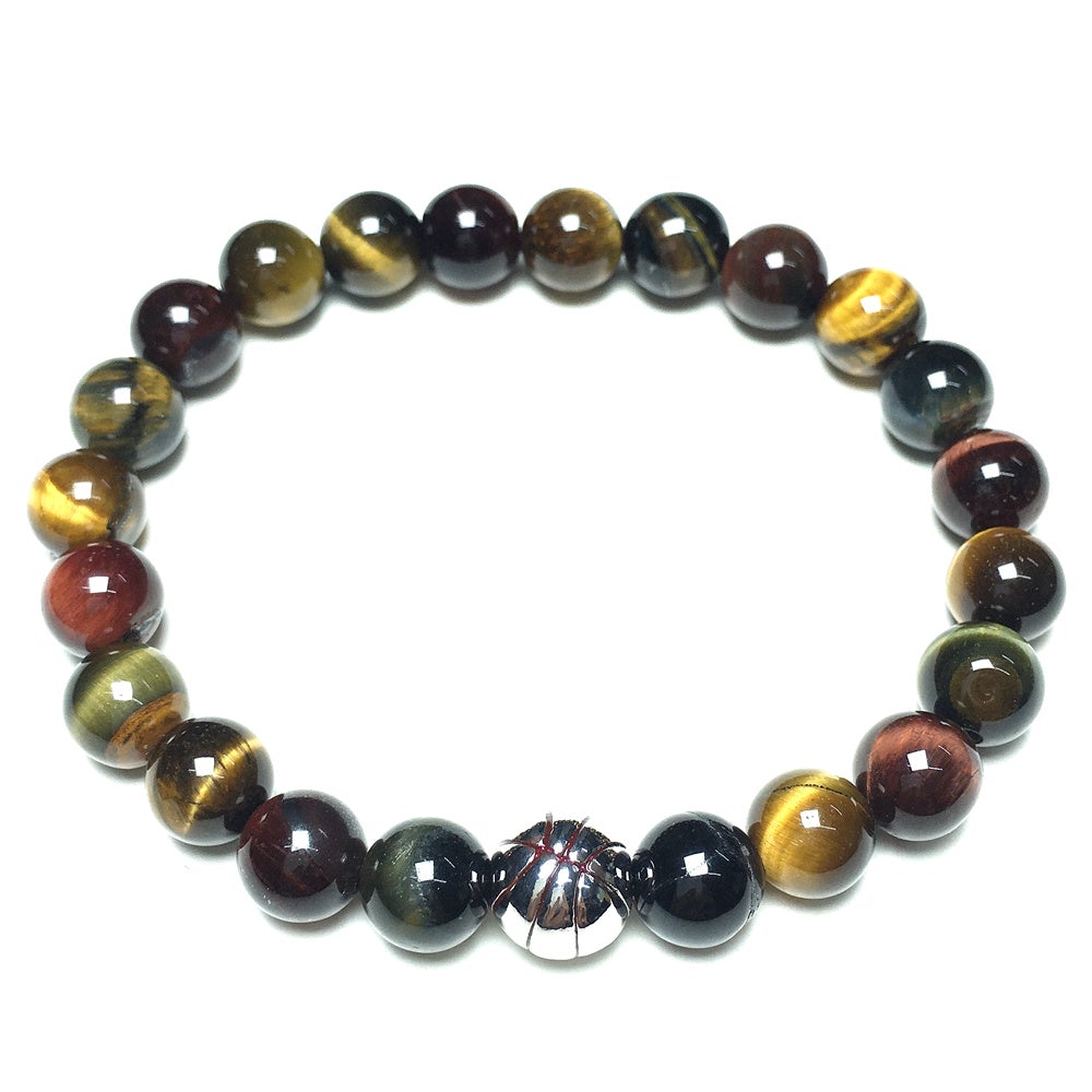 Multi Color Tigereye Gemstones Handmade Basketball Charms Beads Bracelet