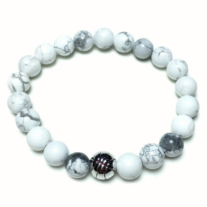 Handmade Natural Howlite Genuine Gemstones Basketball Charms Beads Bracelet