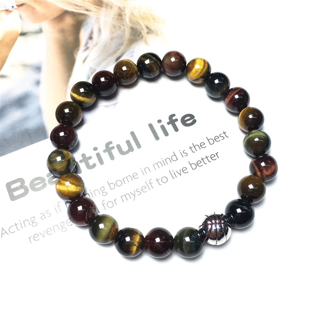 Multi Color Tigereye Gemstones Handmade Basketball Charms Beads Bracelet