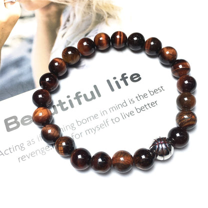 Red Tiger Eye Gemstones Handmade Basketball Charms Beads Bracelet