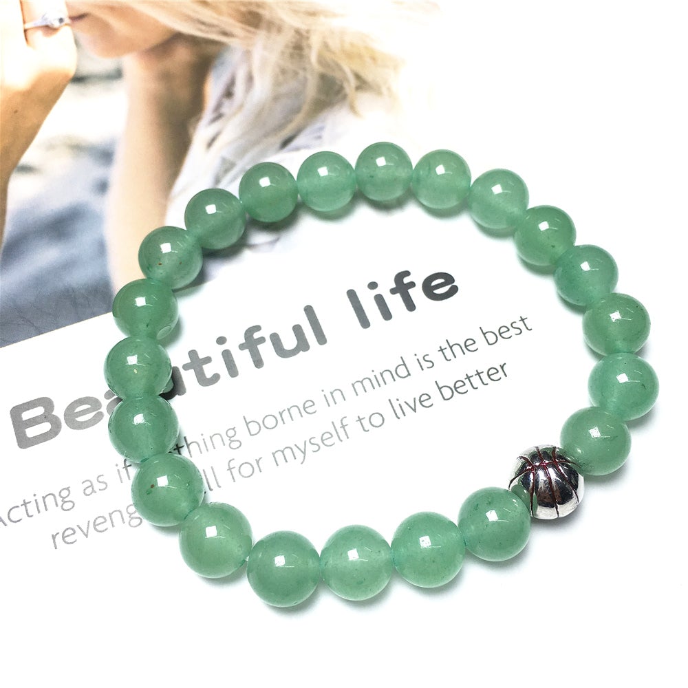 Handmade Natural Green Adventurine Genuine Gemstones Basketball Charms Beads Bracelet