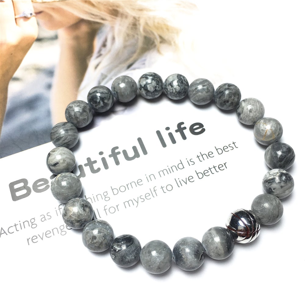 Map Stone Genuine Gemstones Handmade Basketball Charms Beads Bracelet