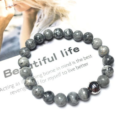 Map Stone Genuine Gemstones Handmade Basketball Charms Beads Bracelet