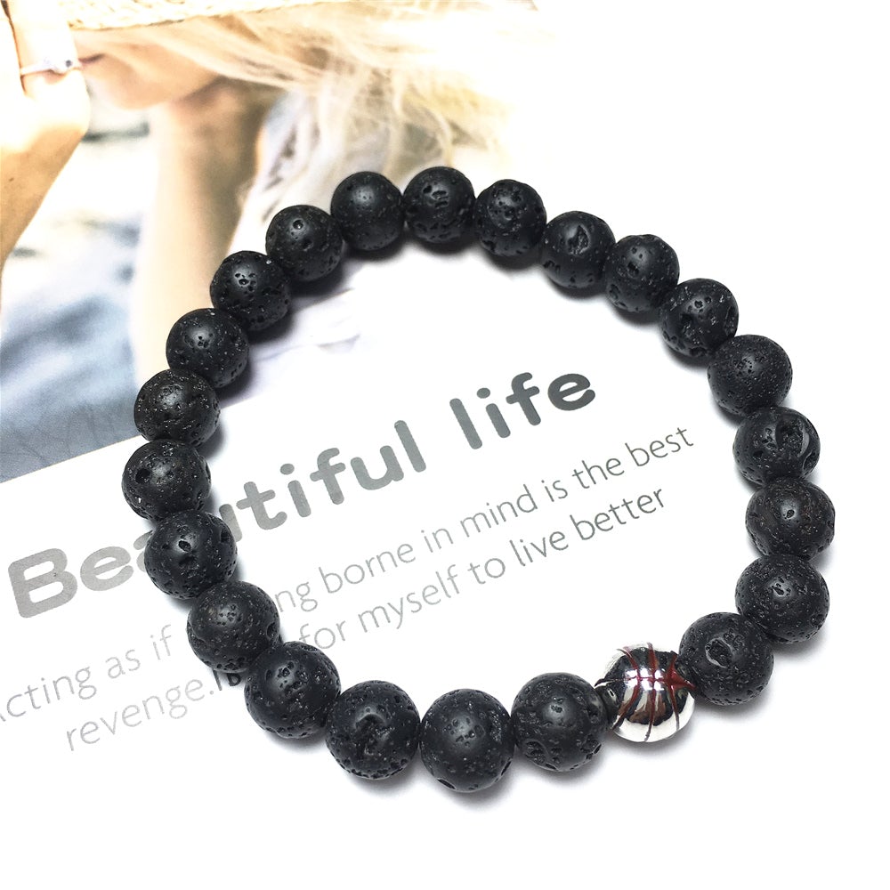 Lava Gemstones Handmade Basketball Charms Beads Bracelet