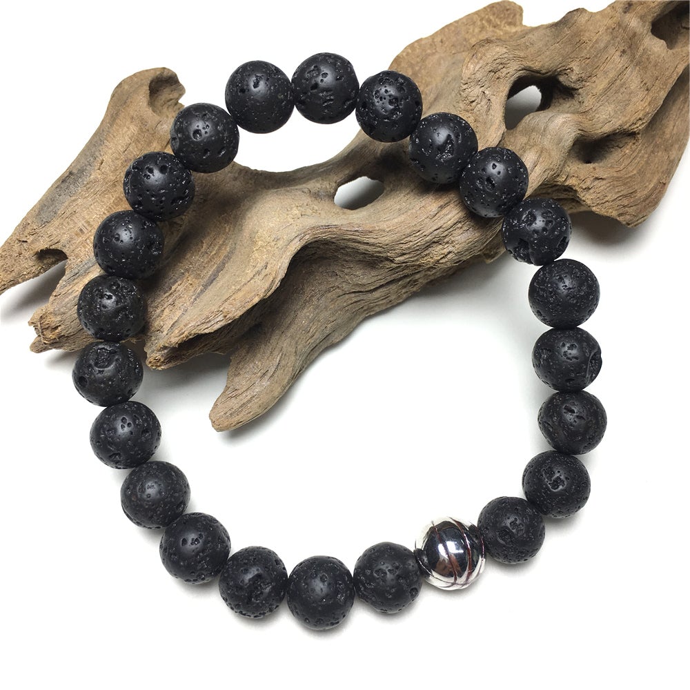 Lava Gemstones Handmade Basketball Charms Beads Bracelet