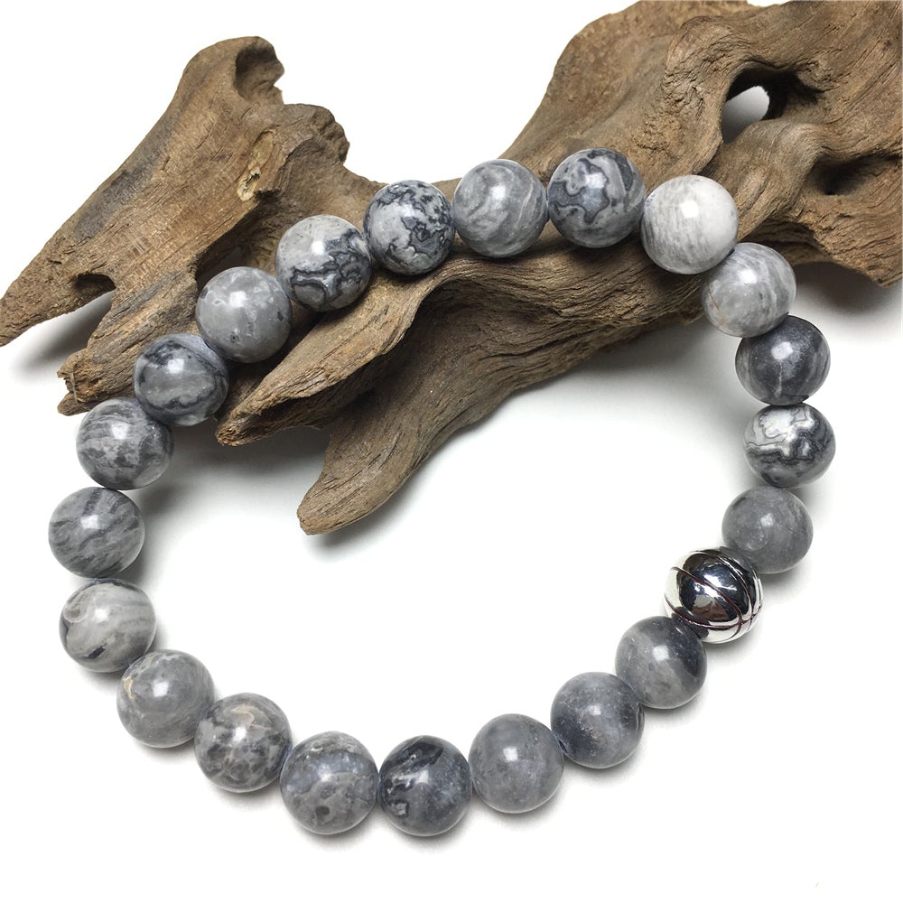 Map Stone Genuine Gemstones Handmade Basketball Charms Beads Bracelet
